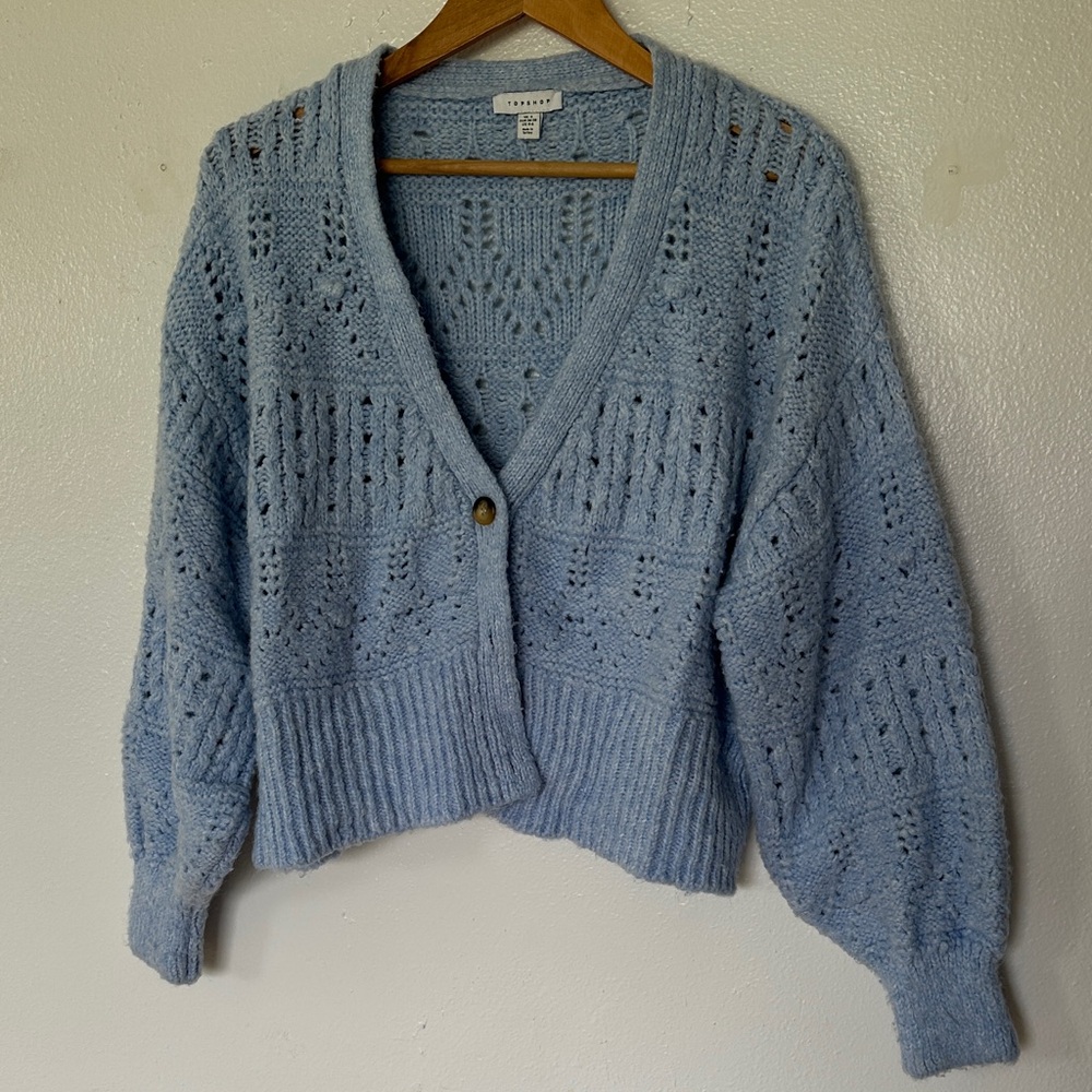 Topshop Light Blue Knit Cardigan Sweater Size: Small